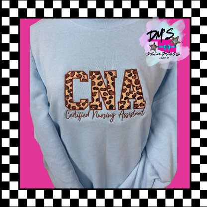 LEOPARD PROFESSION CREWNECK RN CNA PT LPN EMBROIDERED