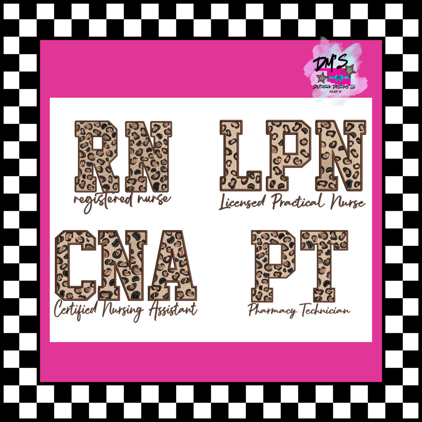 LEOPARD PROFESSION CREWNECK RN CNA PT LPN EMBROIDERED