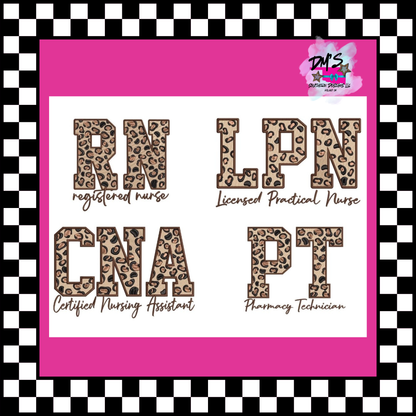 LEOPARD PROFESSION CREWNECK RN CNA PT LPN EMBROIDERED