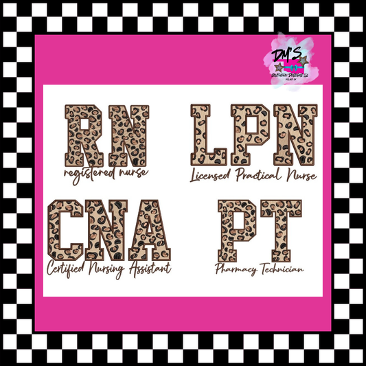 LEOPARD PROFESSION CREWNECK RN CNA PT LPN EMBROIDERED