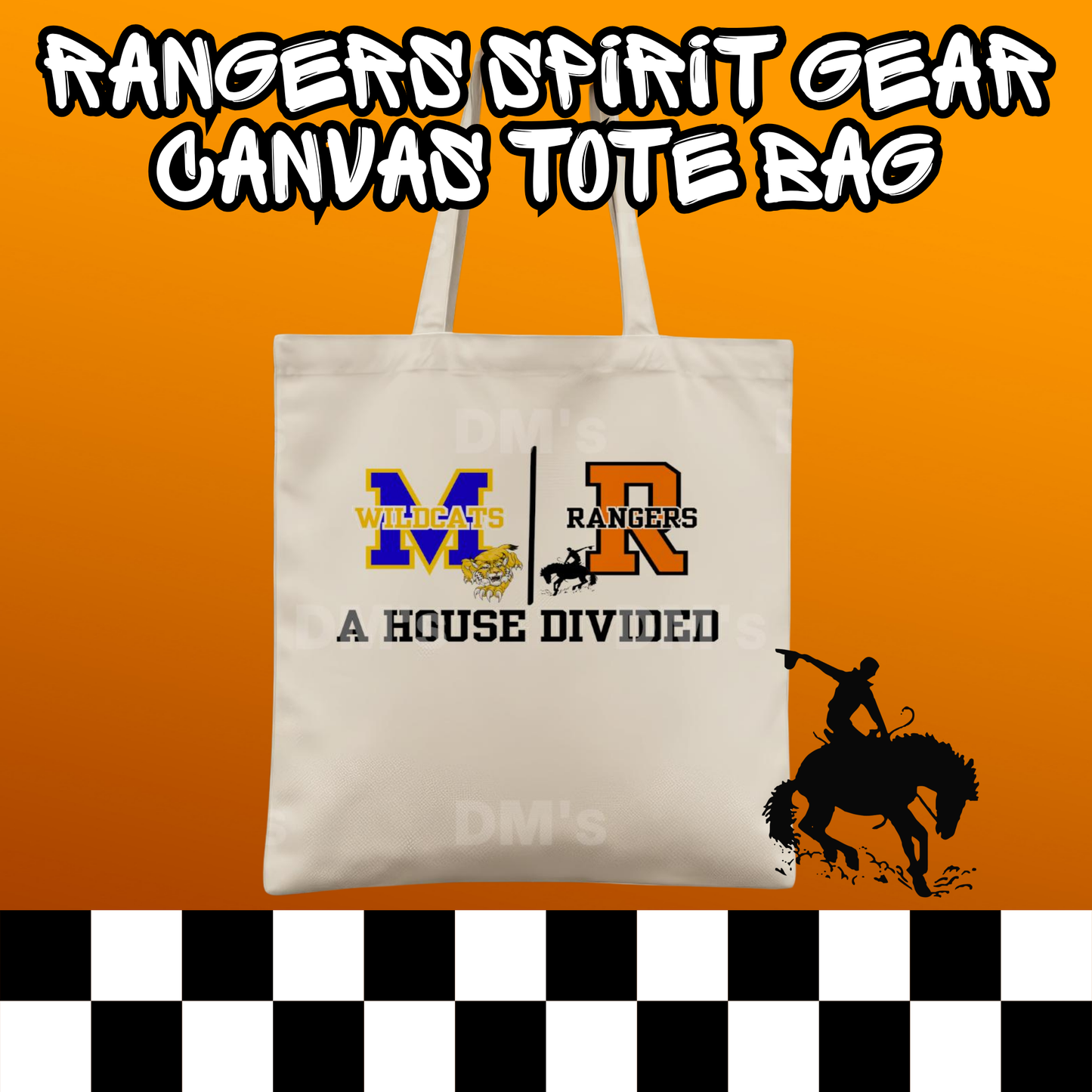 A HOUSE DIVIDED MOFFETT WILDCATS ROLAND RANGERS SCHOOL SPIRIT TOTE BAG