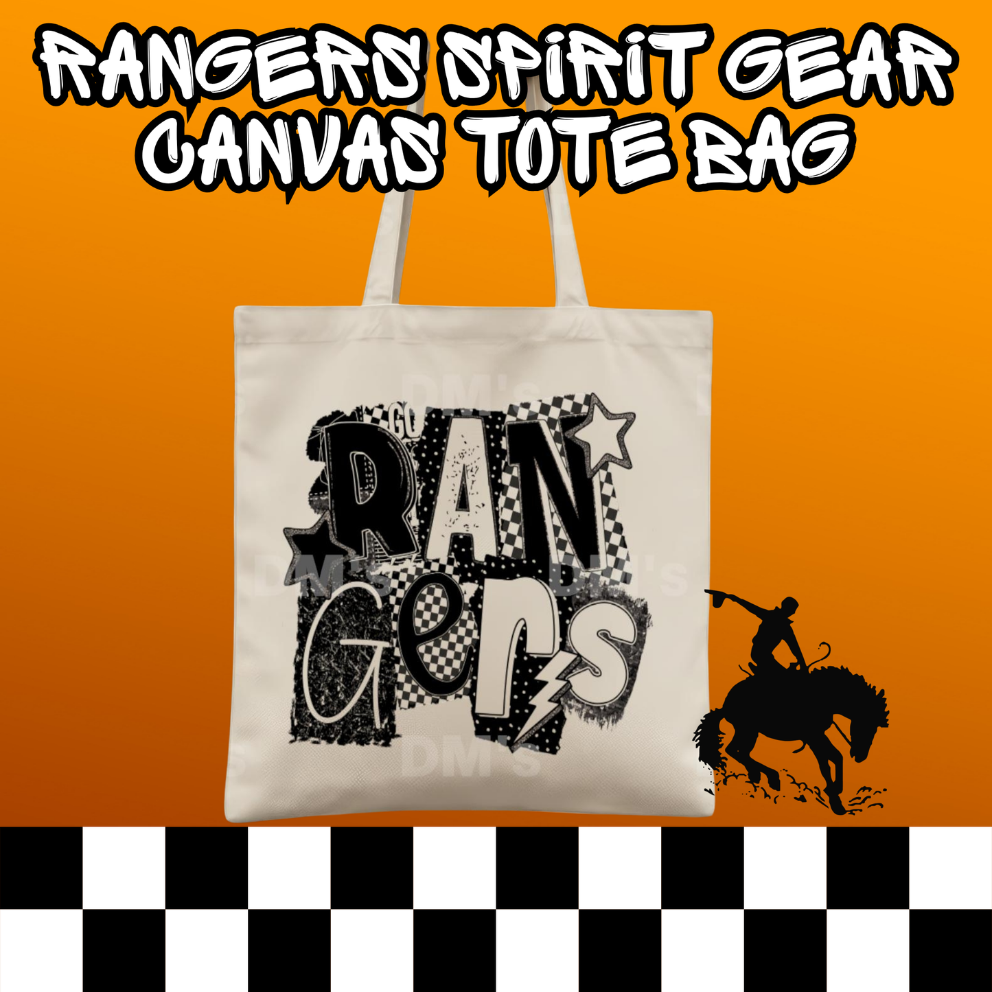 RANGERS CHECKERED COLLAGE SCHOOL SPIRIT TOTE BAG