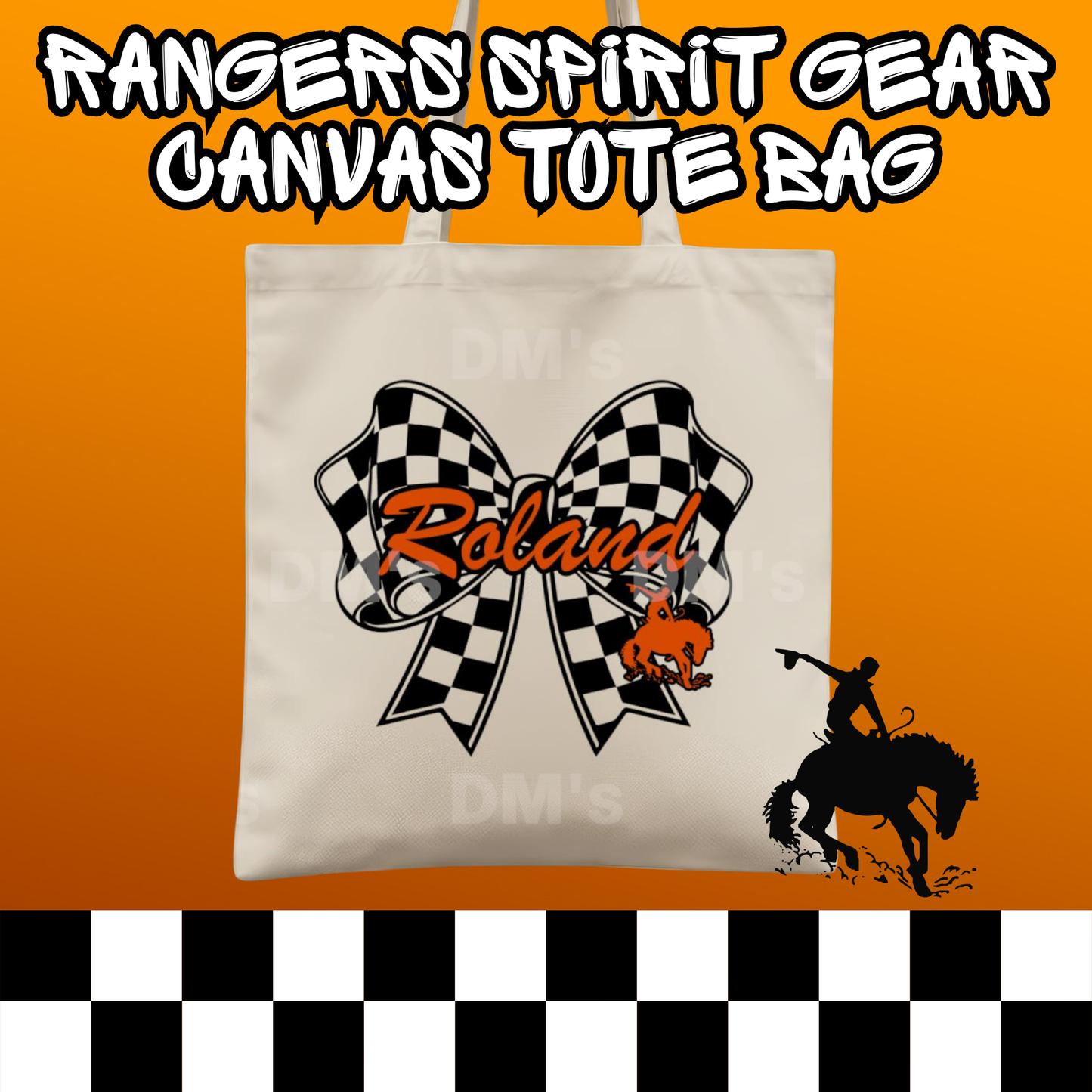 RANGERS ROLAND CHECKERED BOW SCHOOL SPIRIT TOTE BAG