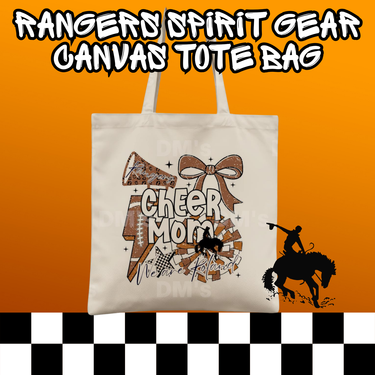 CHEER MOM RANGERS SCHOOL SPIRIT TOTE BAG
