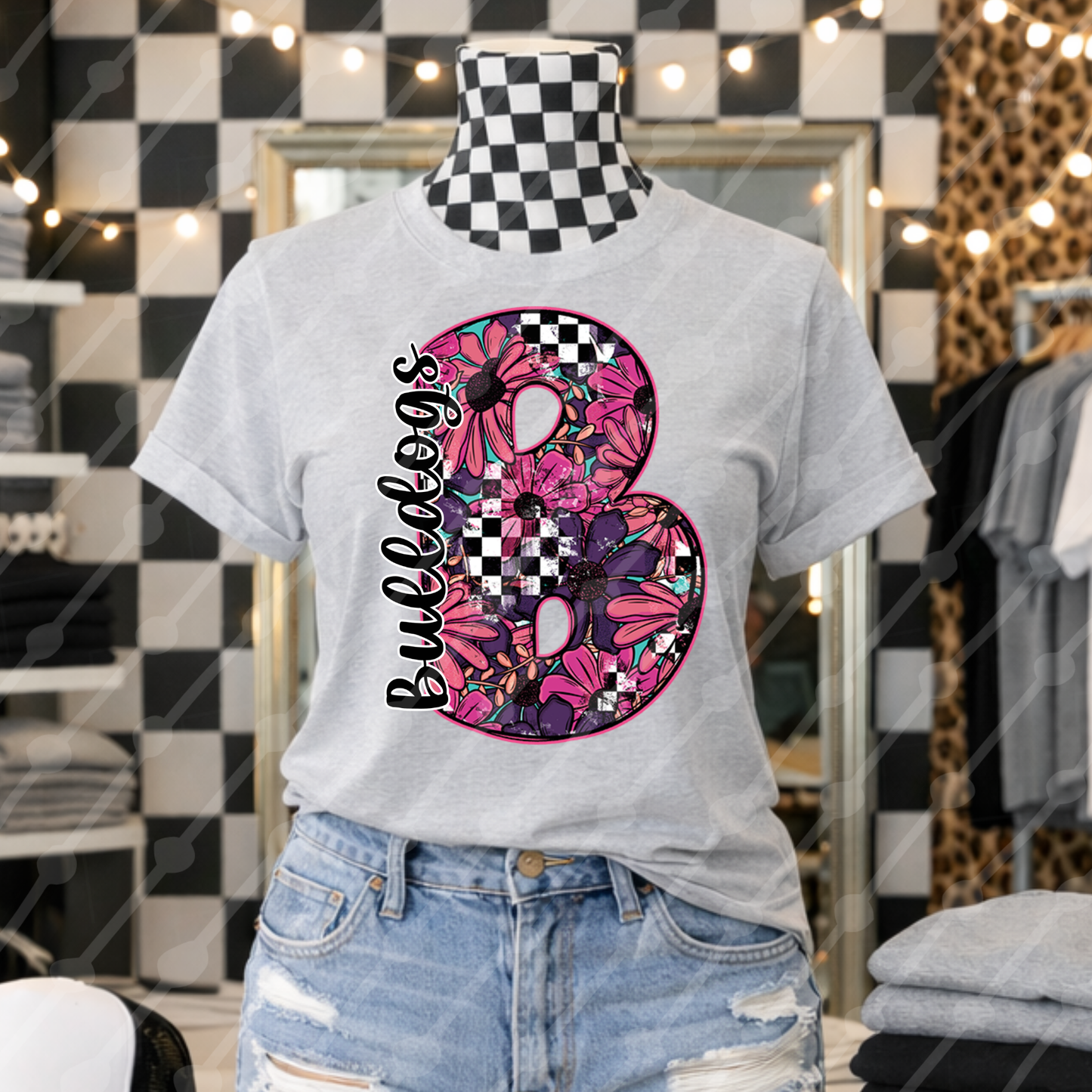CHECKERED FLORAL B BULLDOGS