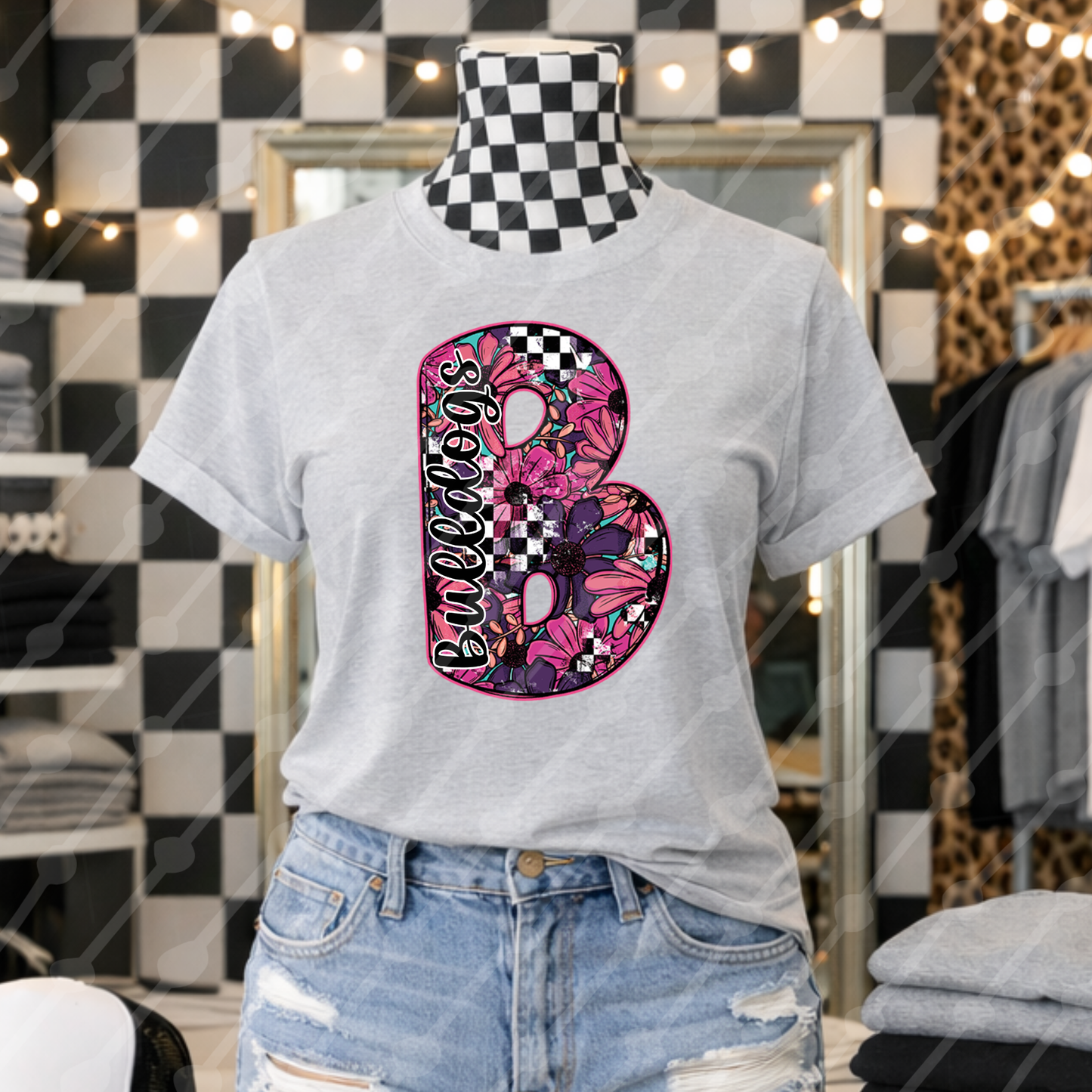 CHECKERED FLORAL B BULLDOGS