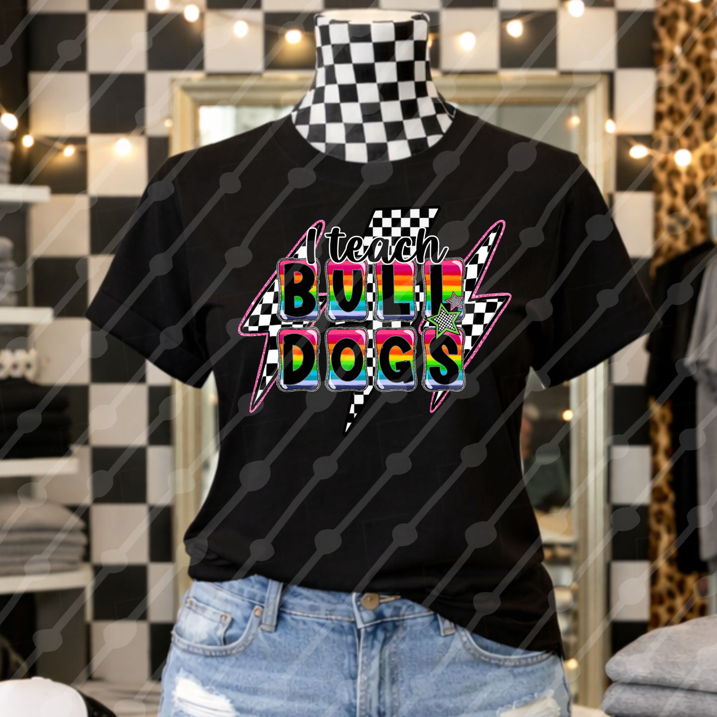 I TEACH BULLDOGS CHECKERED LIGHTNING