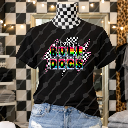 I TEACH BULLDOGS CHECKERED LIGHTNING