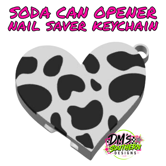 COW PRINT HEART SODA CAN OPENER KEYCHAIN NAIL SAVER