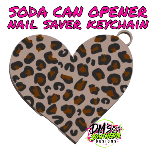 LEOPARD HEART SODA CAN OPENER KEYCHAIN NAIL SAVER