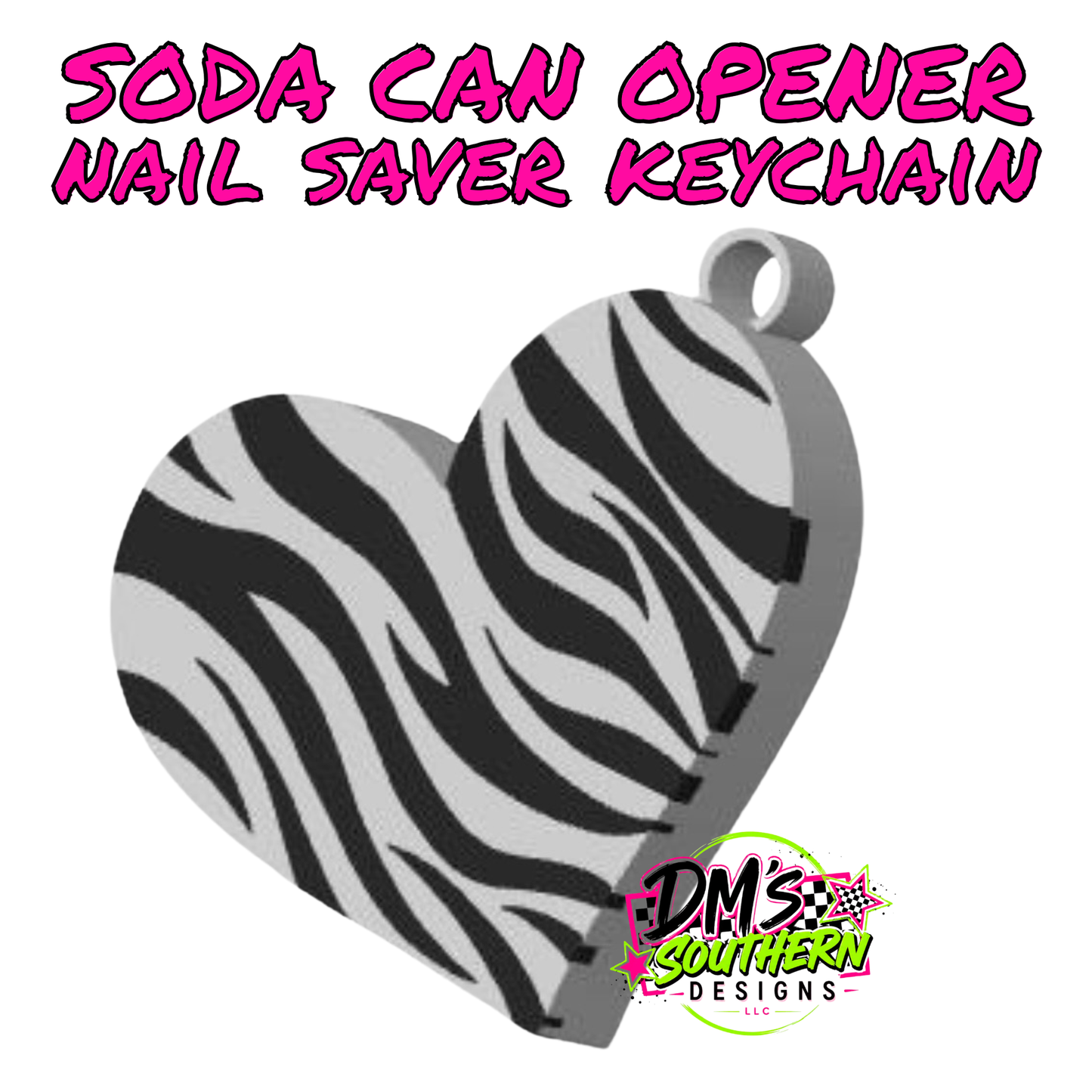 ZEBRA HEART SODA CAN OPENER KEYCHAIN NAIL SAVER