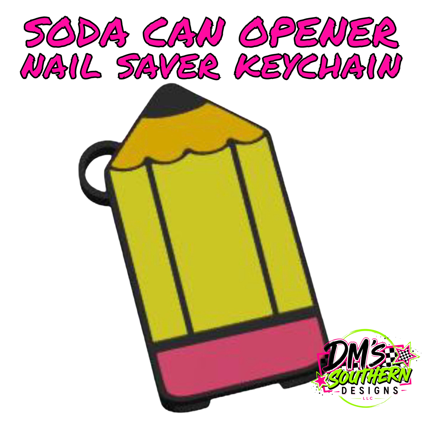 PENCIL SODA CAN OPENER KEYCHAIN NAIL SAVER - SCHOOL THEMED
