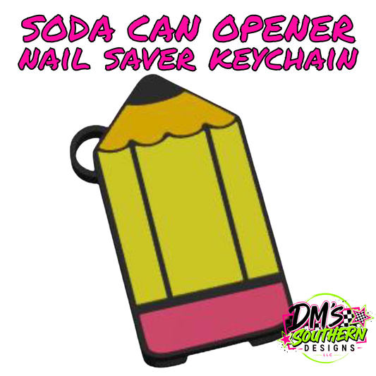 PENCIL SODA CAN OPENER KEYCHAIN NAIL SAVER - SCHOOL THEMED