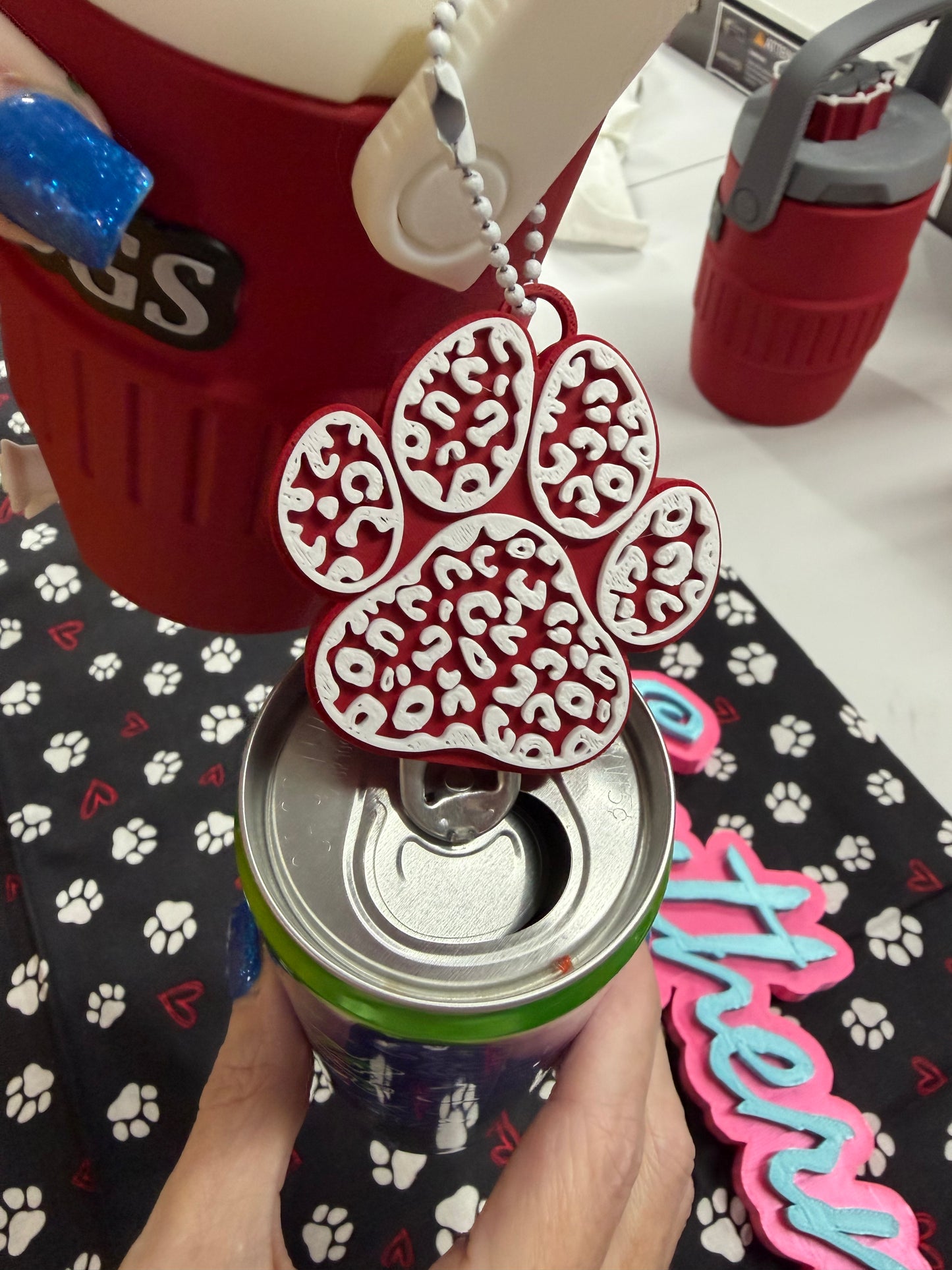 LEOPARD PAW SODA CAN OPENER KEYCHAIN NAIL SAVER