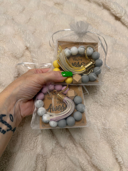 Keychain Bracelet Silicone & Wood Beads with Tassel