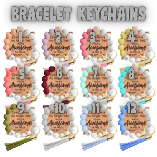 Keychain Bracelet Silicone & Wood Beads with Tassel