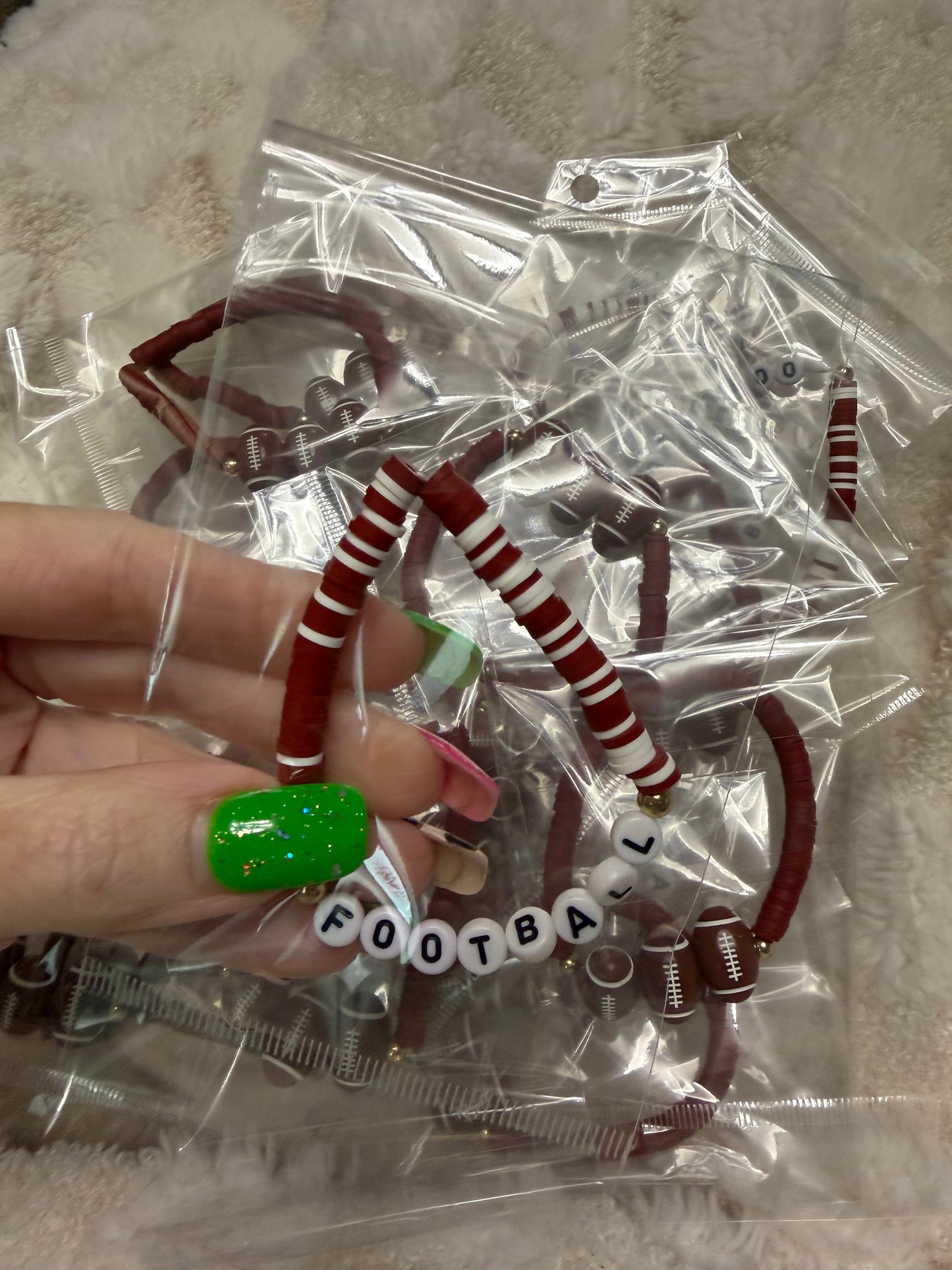 Football Clay Bead Bracelets