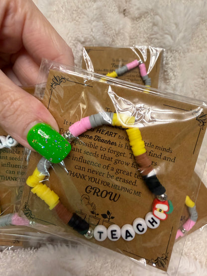Teach Teacher Resin Beaded Bracelet - Teacher Appreciation