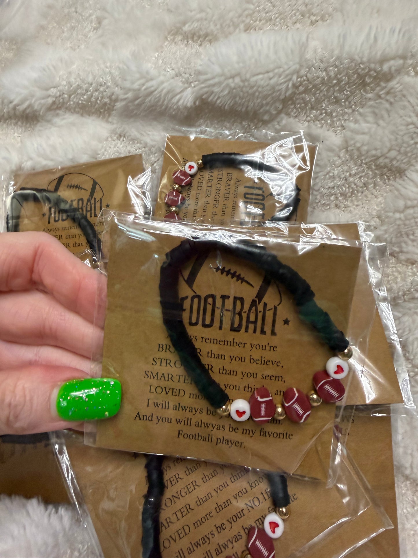 Football Clay Bead Bracelets with Hearts