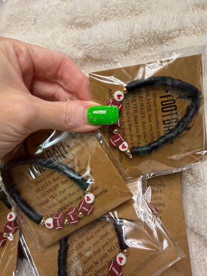 Football Clay Bead Bracelets with Hearts