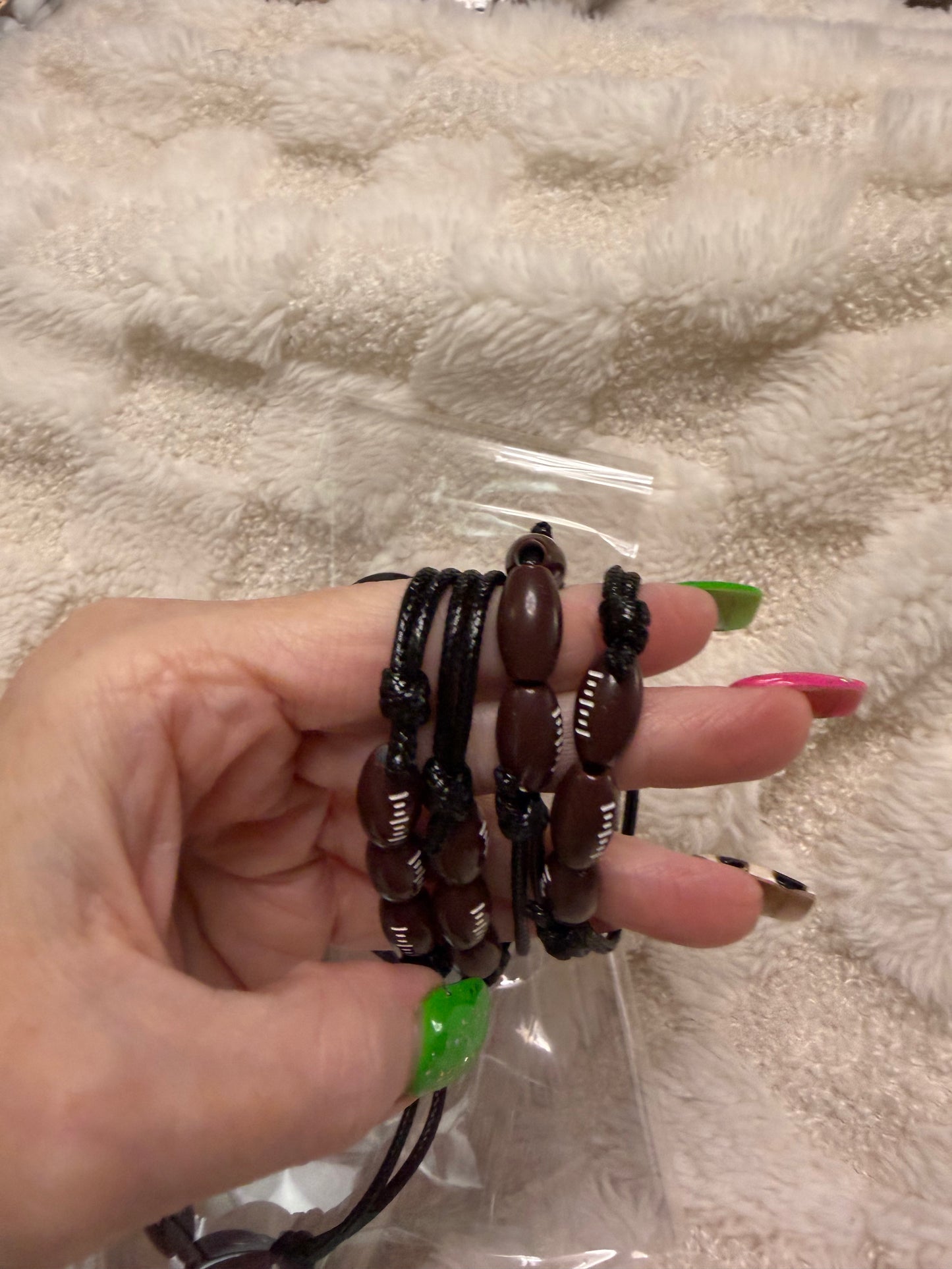 Football Charm Bead Adjustable Bracelet