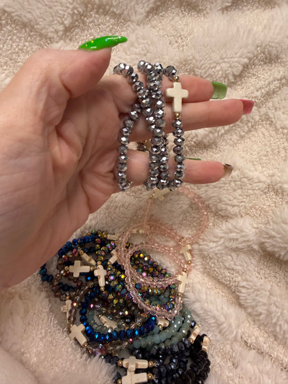 Resin Beaded Stretch Cross Bracelet