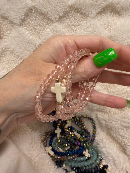 Resin Beaded Stretch Cross Bracelet