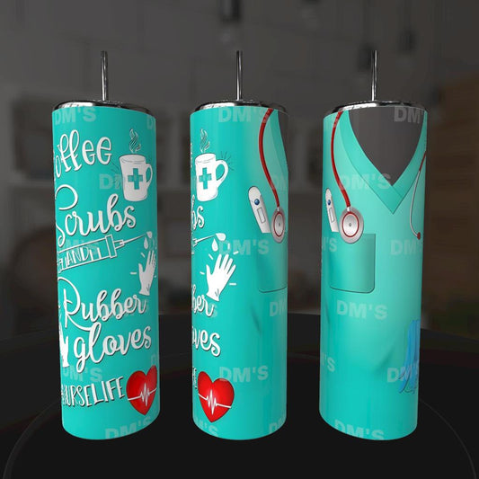 COFFEE SCRUBS RUBBER GLOVES NURSING MEDICAL TUMBLER