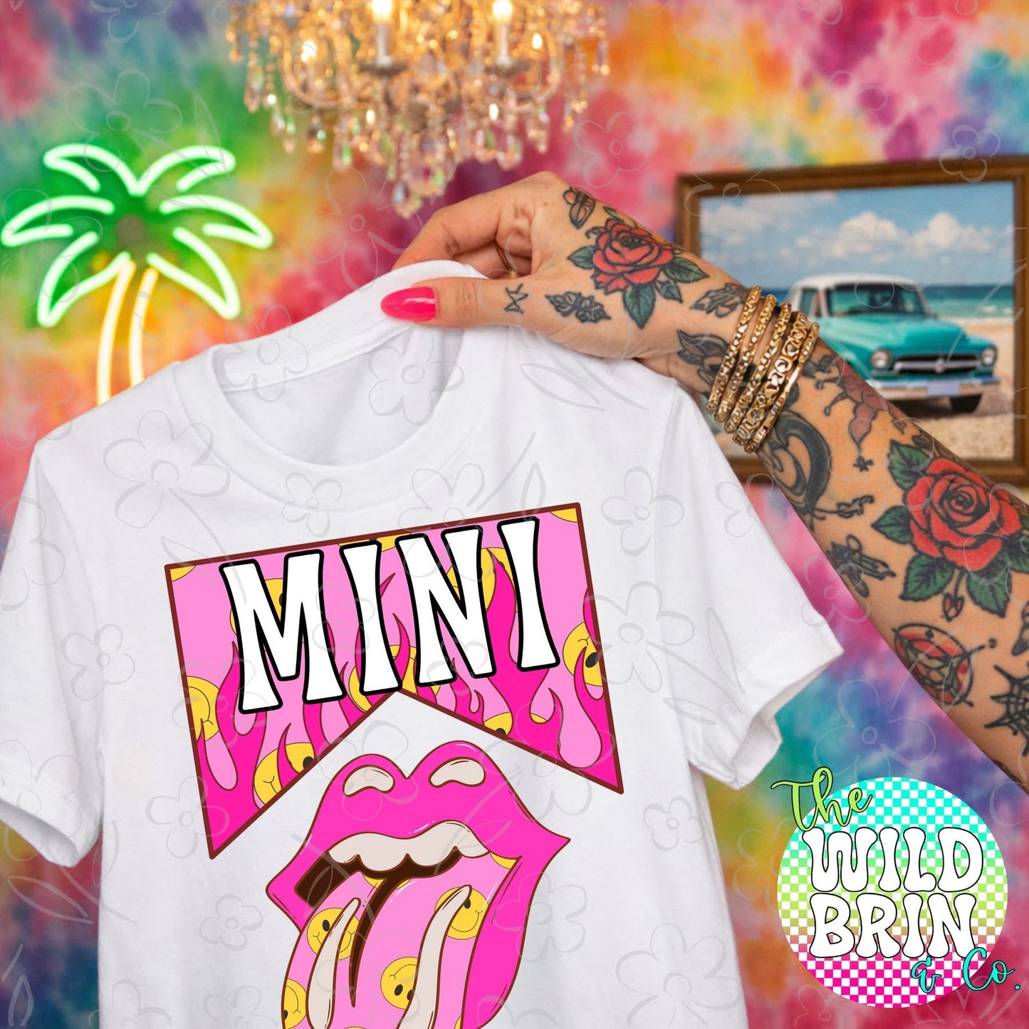 Mama/Mini  Lips Tongue Smiley Flames Trucker Hats, Shirts & Transfers