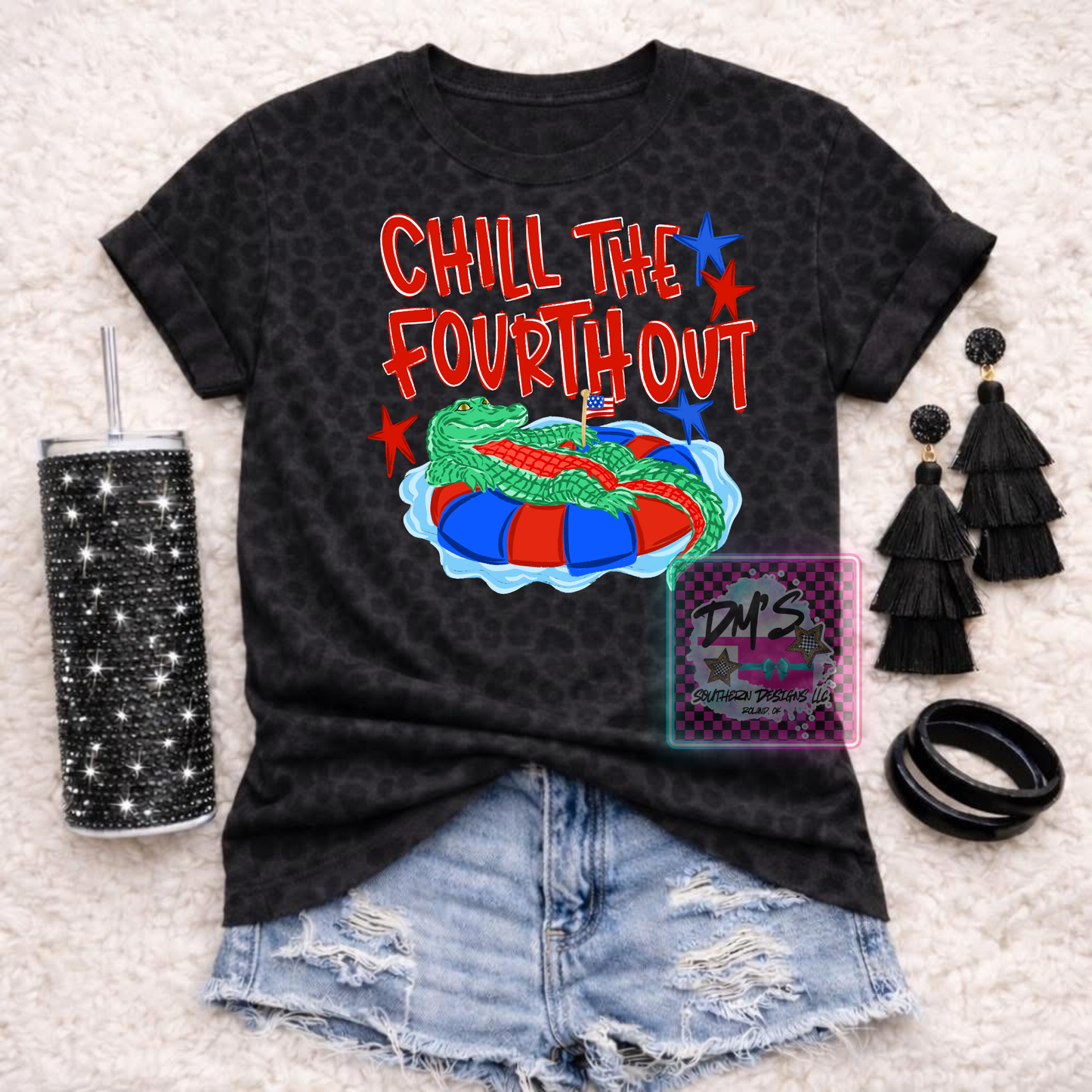 Chill the Fourth Out without Hat on Gator - Shirts - Hats - DTF Ready to Press Transfers