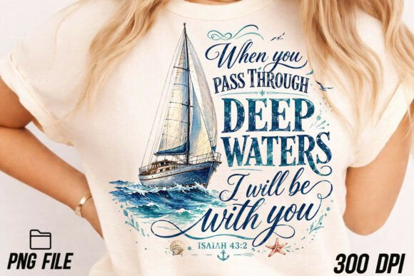 When You Pass Through Deep Waters - Shirts - Hats - DTF Ready to Press Transfers