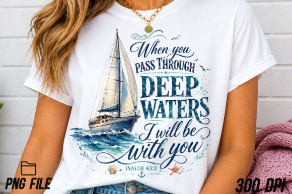When You Pass Through Deep Waters - Shirts - Hats - DTF Ready to Press Transfers