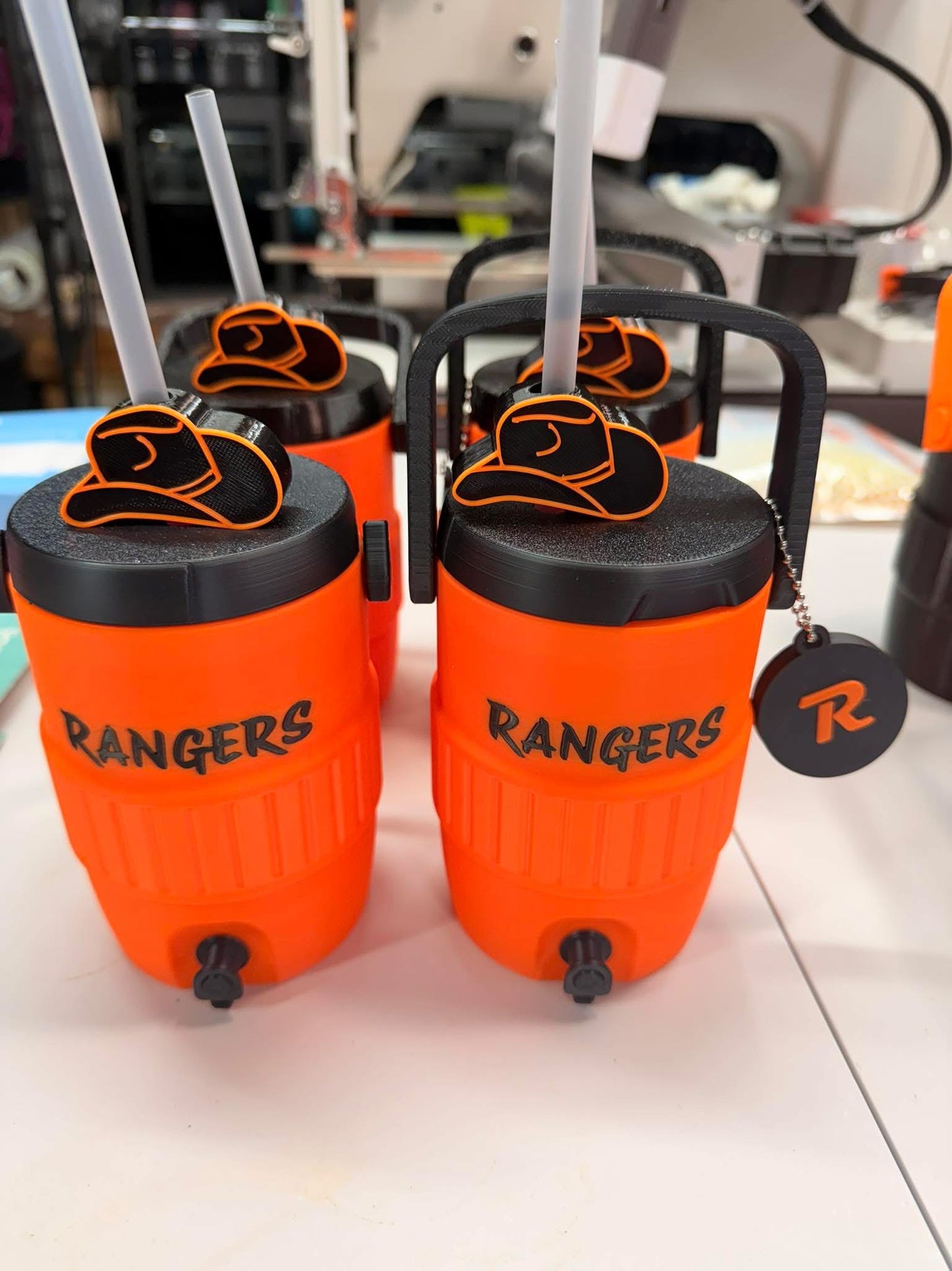 Rangers 12oz Standard Can Cooler with Straw Topper & Nail Saver Can Top Opener