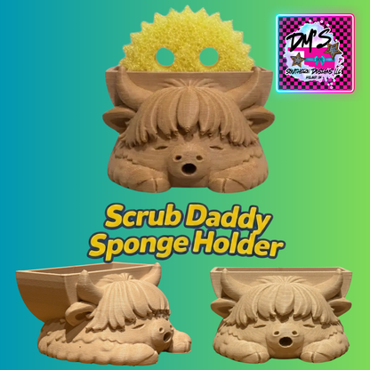 3D Printed Sleepy Highland Cow Sponge Holder Scrub    Mommy/DADDY