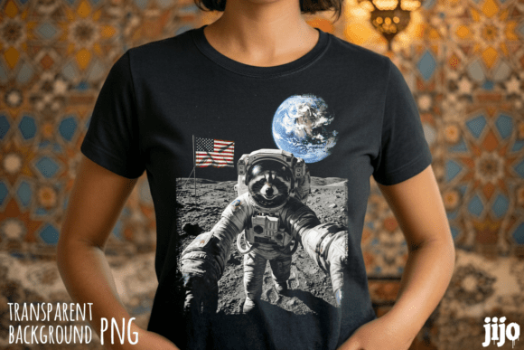 RACCOON ASTRONAUT PATRIOTIC HALFTONE - ONLY WORKS ON FOR BLACK TEES