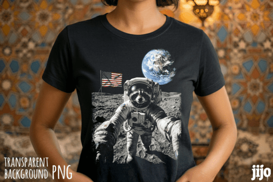 RACCOON ASTRONAUT PATRIOTIC HALFTONE - ONLY WORKS ON FOR BLACK TEES