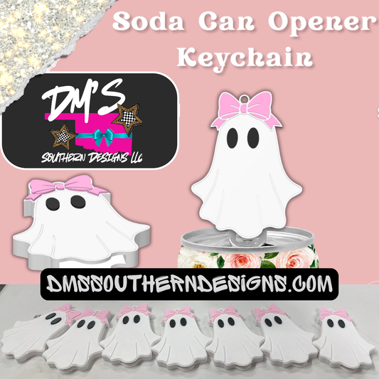 Cute Ghost Pink Bow Can Soda Opener Nail Saver Keychain