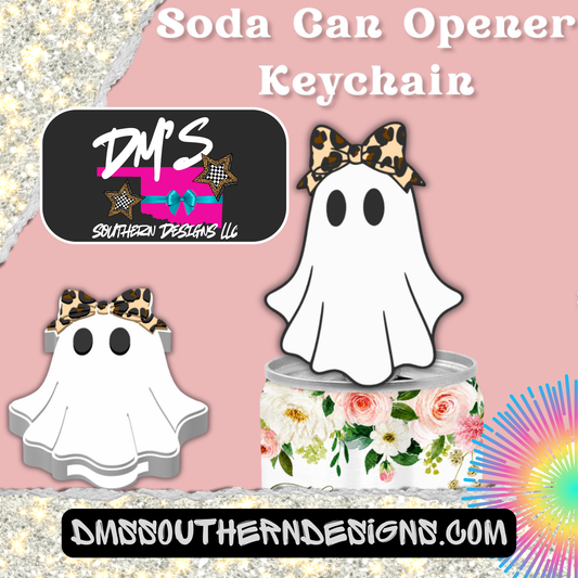 Cute Ghost Leopard Bow Can Soda Opener Nail Saver Keychain