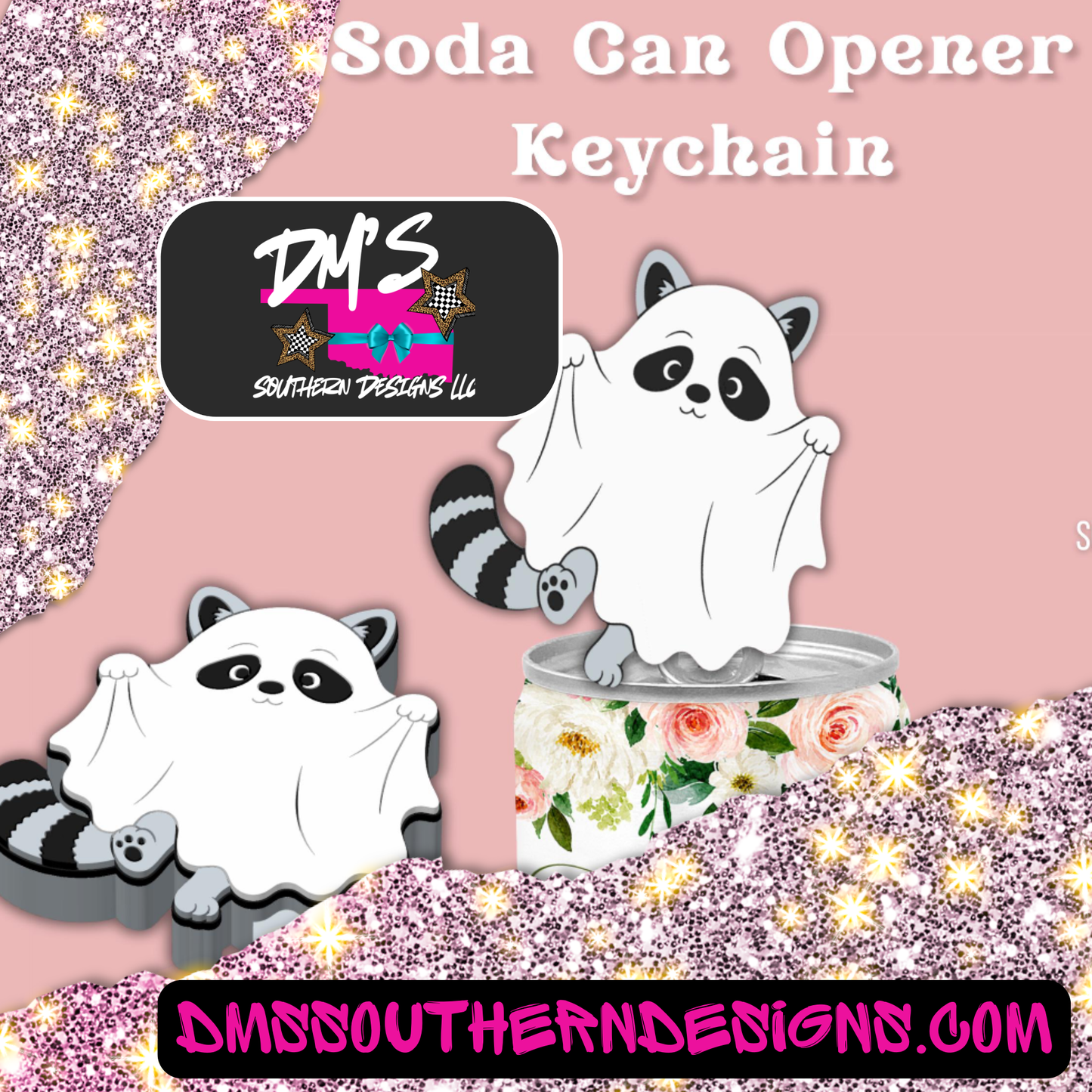 Raccoon Ghost Can Soda Opener Nail Saver Keychain