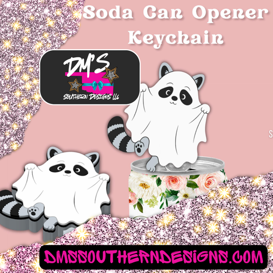 Raccoon Ghost Can Soda Opener Nail Saver Keychain
