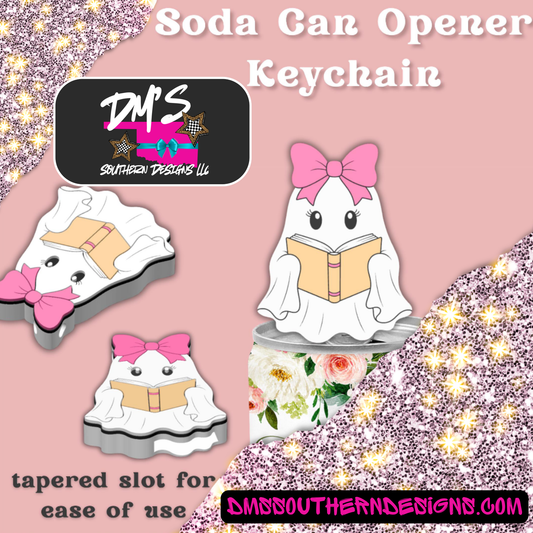 Ghost Reading Book Can Soda Opener Nail Saver Keychain