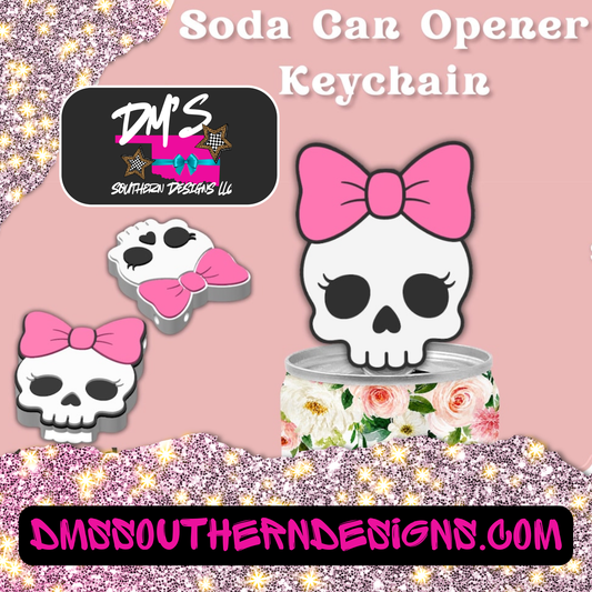 SKULL WITH BOW  Can Soda Opener Nail Saver Keychain