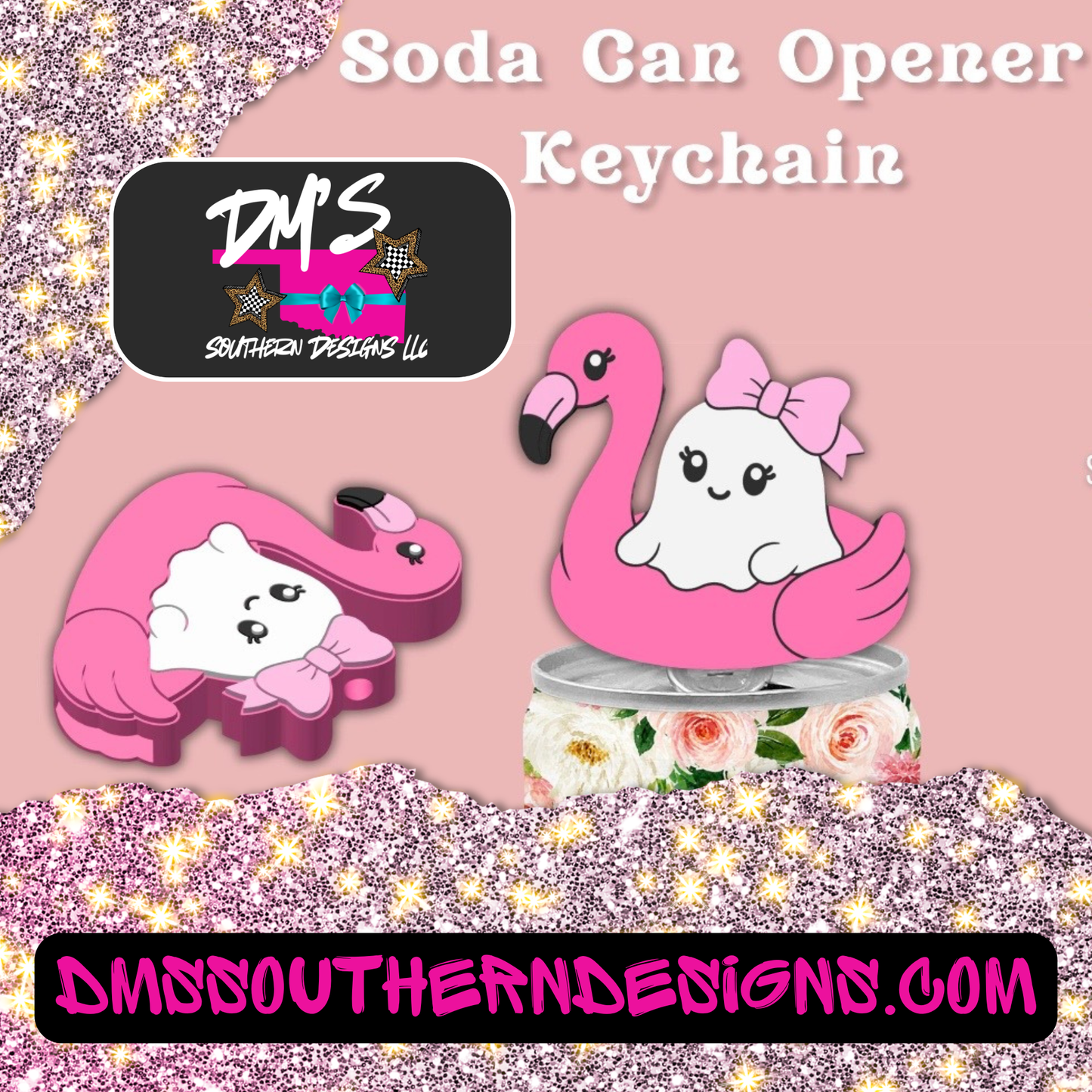 Flamingo Floatie Ghost Can Soda Opener Nail Saver Keychain