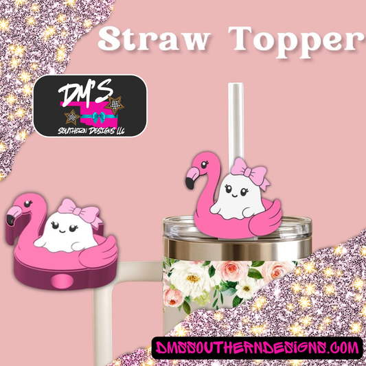 Flamingo Floatie Ghost Straw Topper