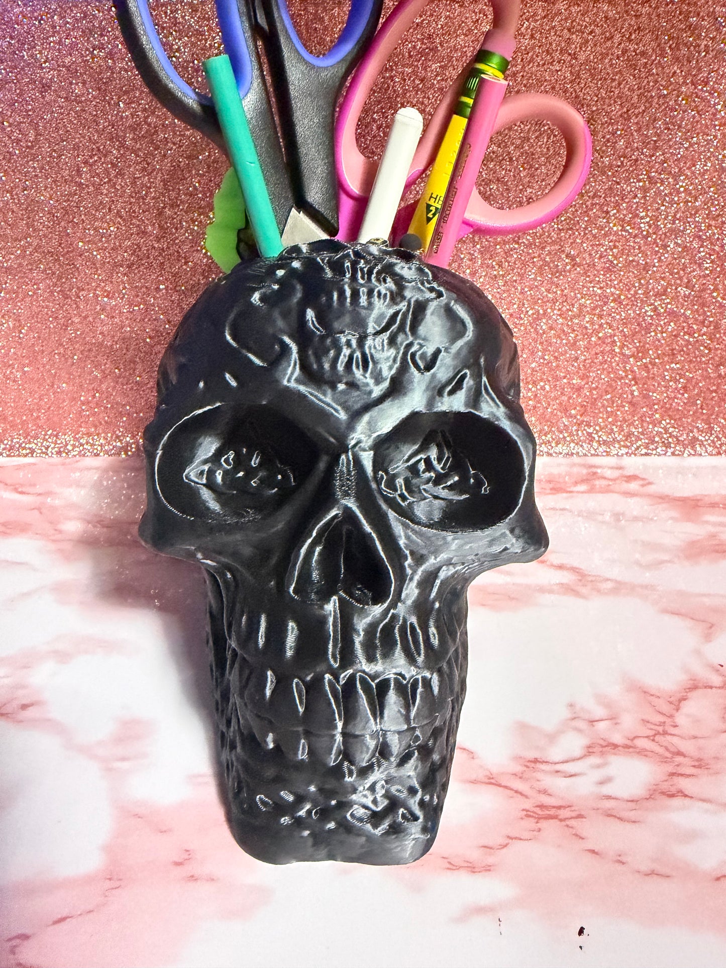 Gothic Skull Desk Organizer Pen Holder
