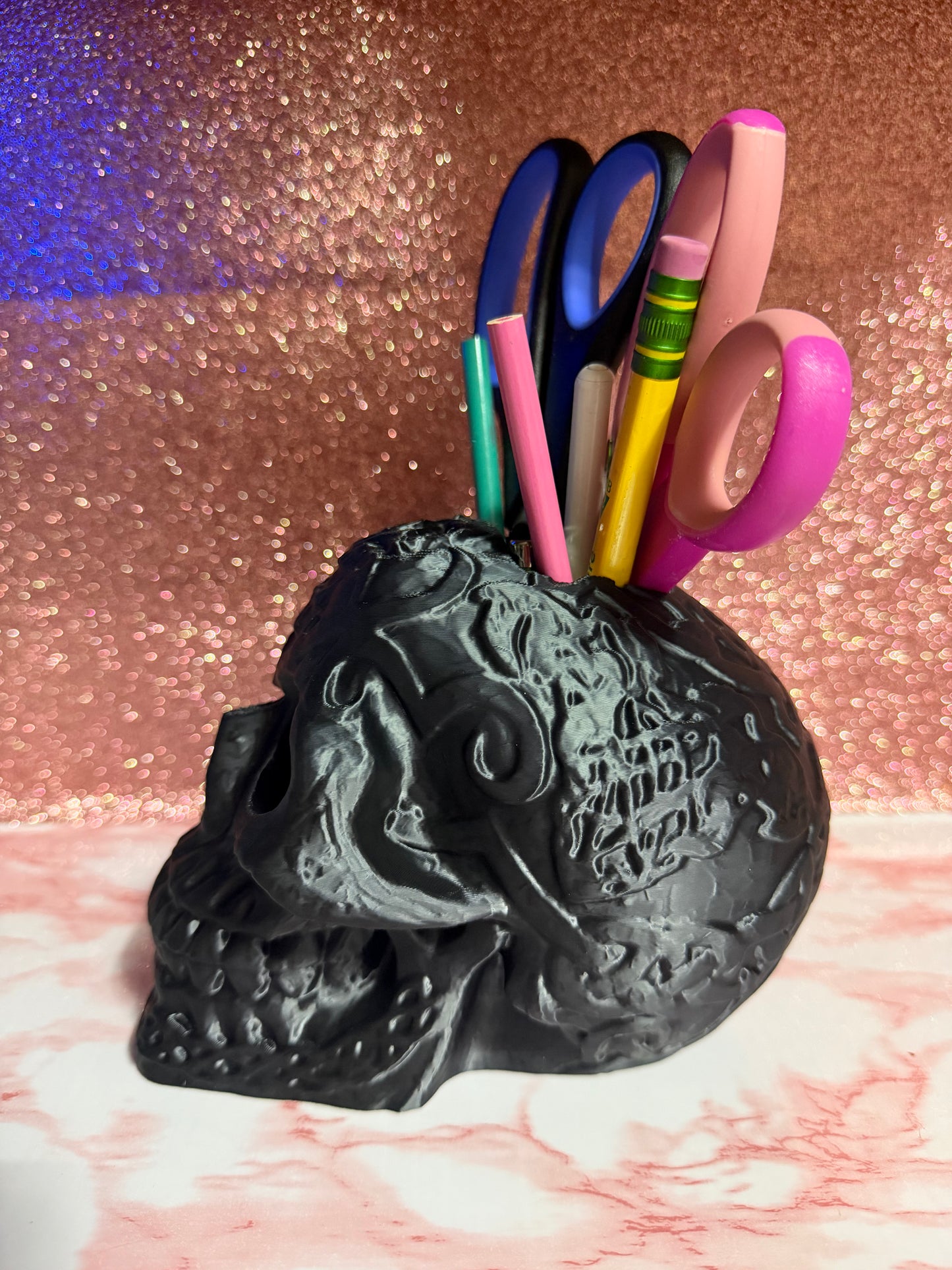 Gothic Skull Desk Organizer Pen Holder