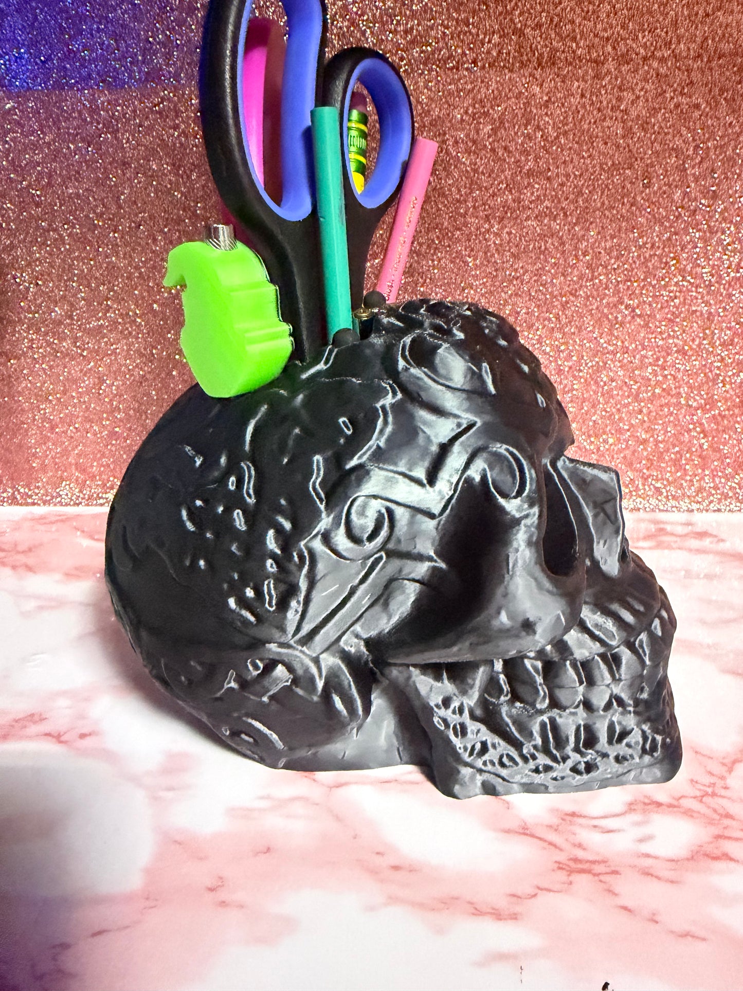 Gothic Skull Desk Organizer Pen Holder