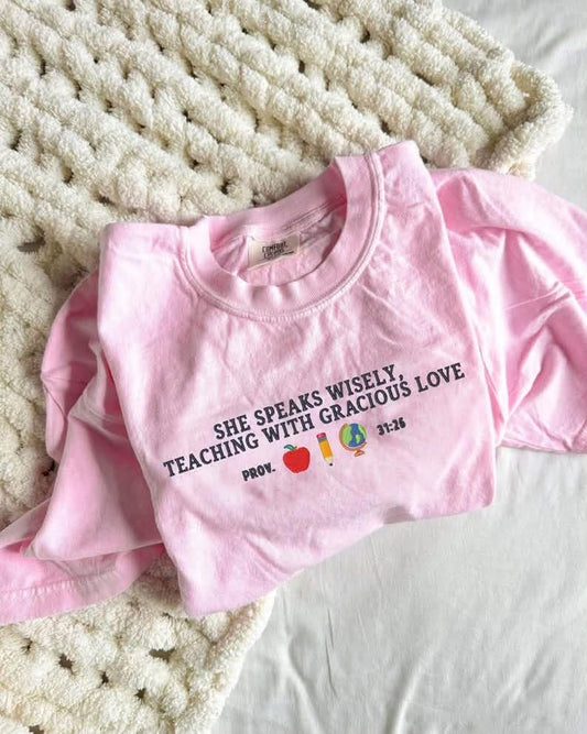 PROVERBS 31:26 EMBROIDERED CREWNECK - ADULT