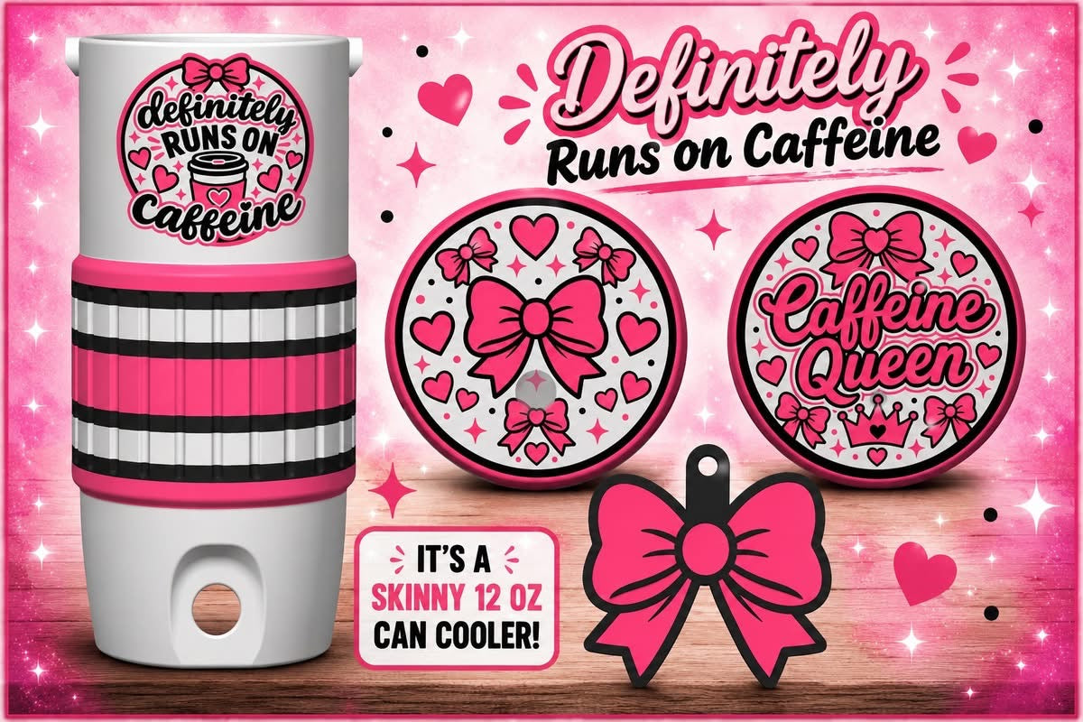DEFINATELY RUNS ON CAFFEINE 12OZ SLIM CAN COOLER