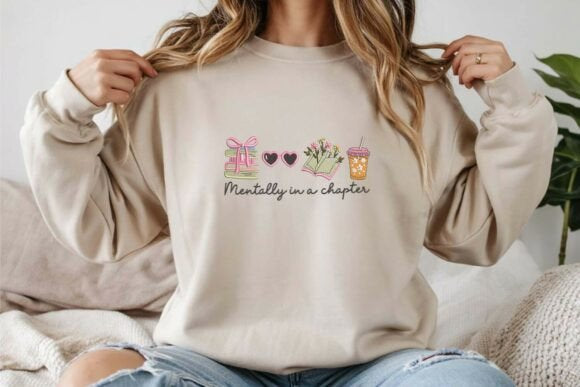 MENTALLY IN A CHAPTER EMBROIDERED CREWNECK